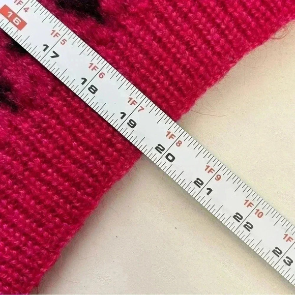 Handmade Knit Wool Sweater Fair Isle Cropped Cowl Neck Black White Pink Small - Picture 12 of 15